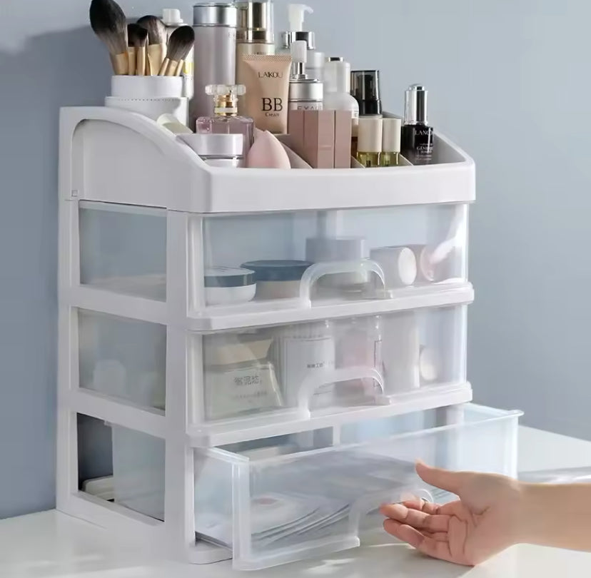 Three Layer Transparent Cosmetic Storage Rack, Multifunctional Desktop Storage Rack, Durable Plastic Desktop Organizer, Office Desktop Organizer Three Layer Transparent Cosmetic Storage Rack, Multifunctional Desktop Storage Rack, Durable Plastic Desktop Organizer, Office Desktop Organizer